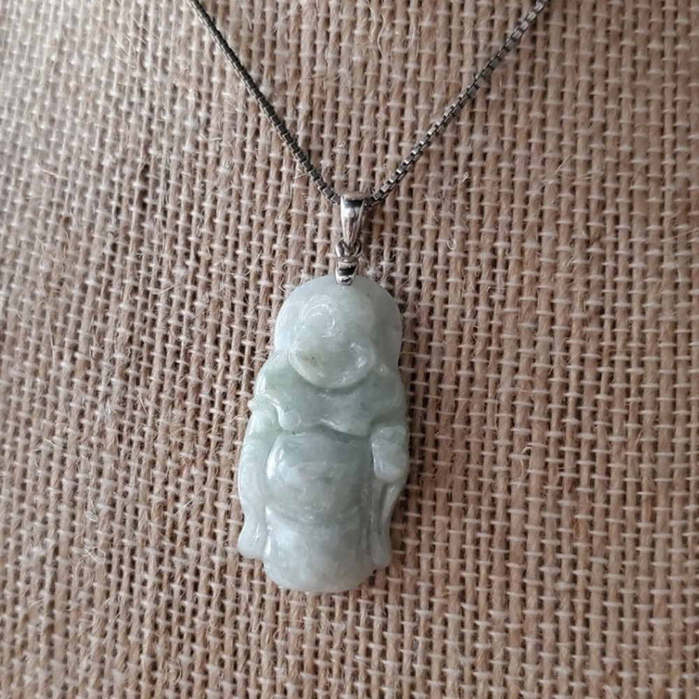 Carved Jade Happy Buddha Pendant